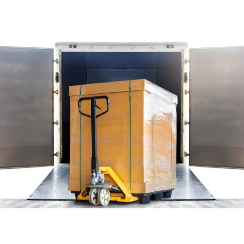 Liftgate and pallet jack in operation