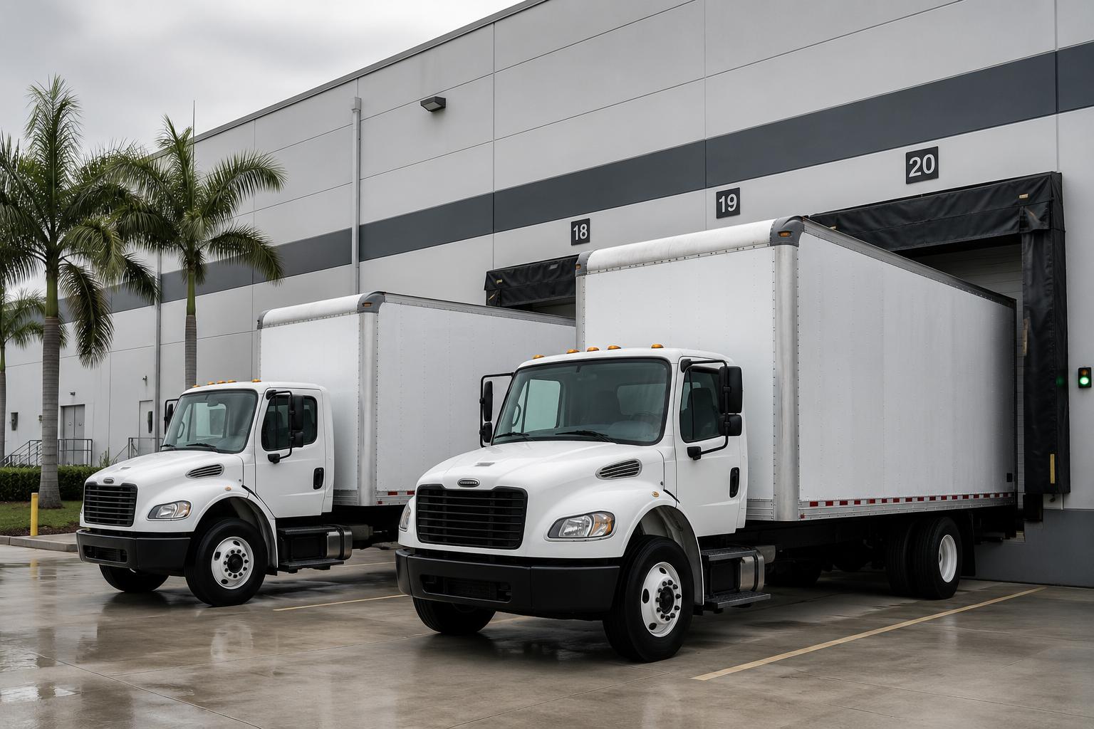 Box trucks at warehouse dock